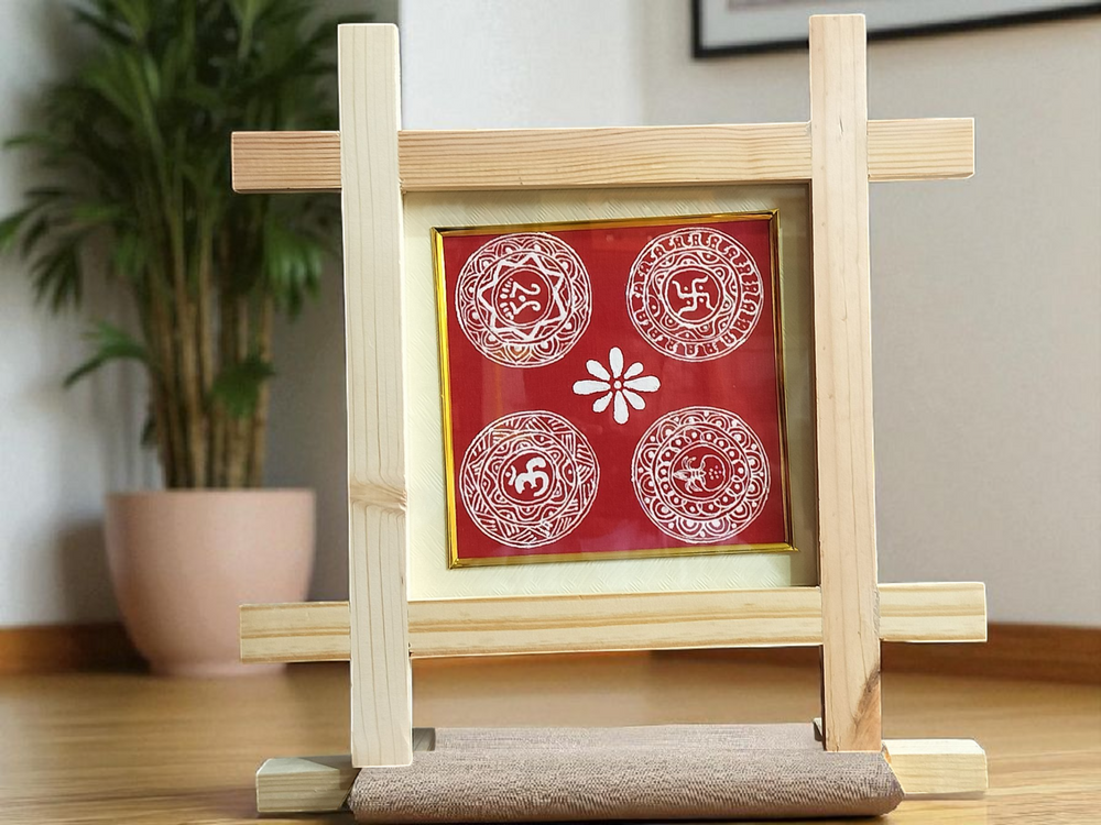 Aipan Art Sacred Symbol Wall Décor - Design 4 - Handcrafted Himalayan Product by Baaduli