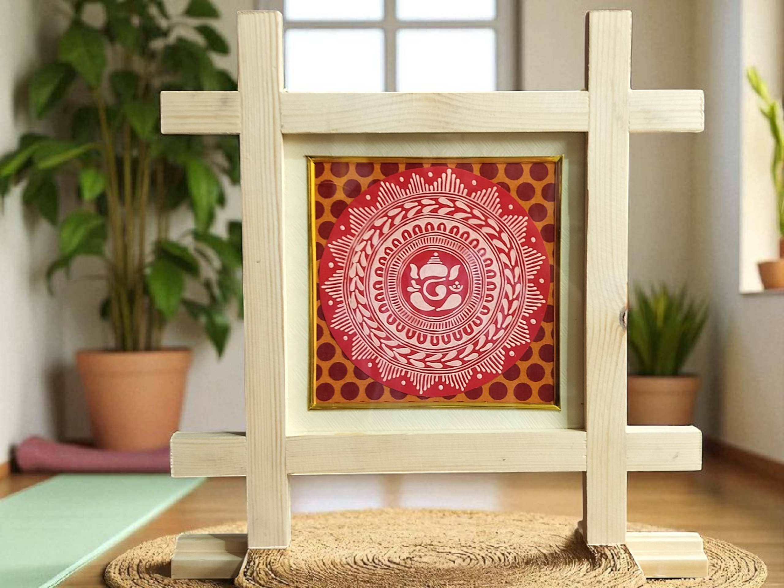 Aipan Art Sacred Symbol Wall Décor - Design 3 - Handcrafted Himalayan Product by Baaduli