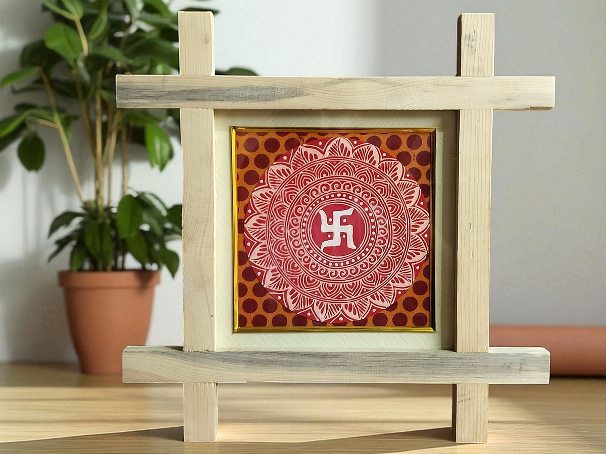 Aipan Art Sacred Symbol Wall Décor - Design 1 - Handcrafted Himalayan Product by Baaduli