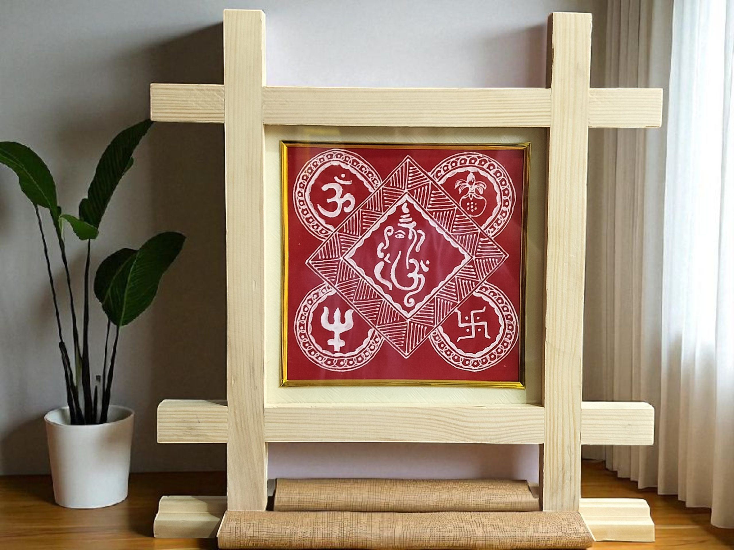 Aipan Art Sacred Symbol Wall Décor - Design 6 - Handcrafted Himalayan Product by Baaduli