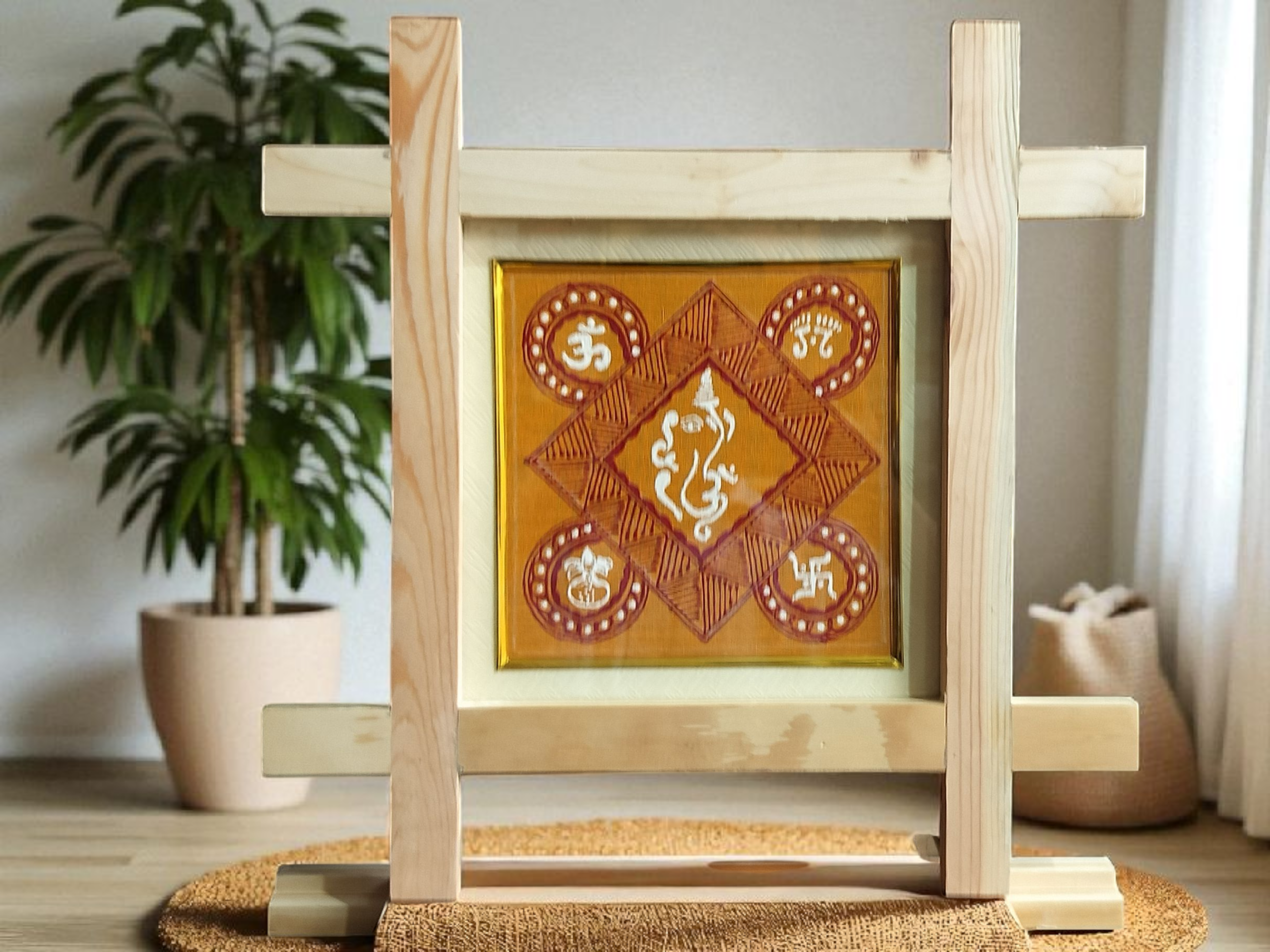 Aipan Art Sacred Symbol Wall Décor - Design 9 - Handcrafted Himalayan Product by Baaduli