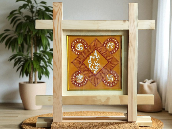 Aipan Art Sacred Symbol Wall Décor - Design 9 - Handcrafted Himalayan Product by Baaduli