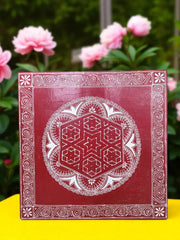 Aipan Art Wooden Pooja Chowki - Design 2 - Handcrafted Himalayan Product by Baaduli