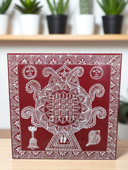 Aipan Art Wooden Pooja Chowki - Design 3 - Handcrafted Himalayan Product by Baaduli