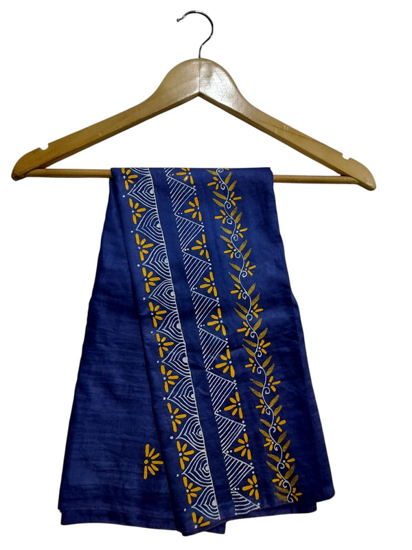 Aipan Art Dupatta - Blue - Handcrafted Himalayan Product by Baaduli