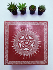 Aipan Art Wooden Pooja Chowki - Design 1 - Handcrafted Himalayan Product by Baaduli