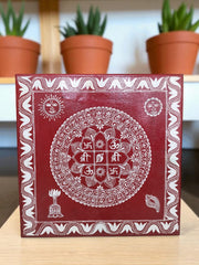 Aipan Art Wooden Pooja Chowki - Design 7 - Handcrafted Himalayan Product by Baaduli
