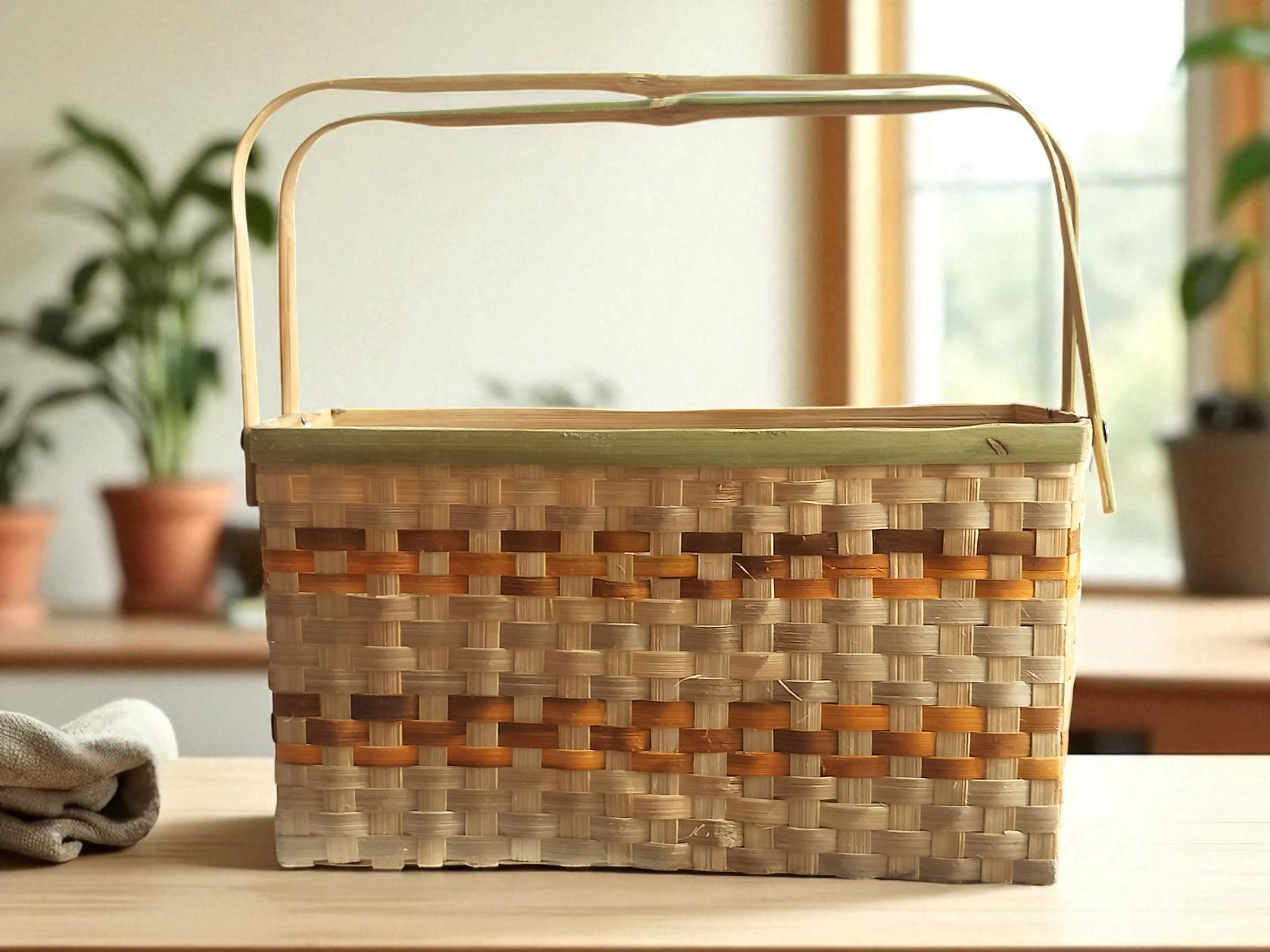 Ringaal Hamper Basket with Handle - Handcrafted Himalayan Product by Baaduli