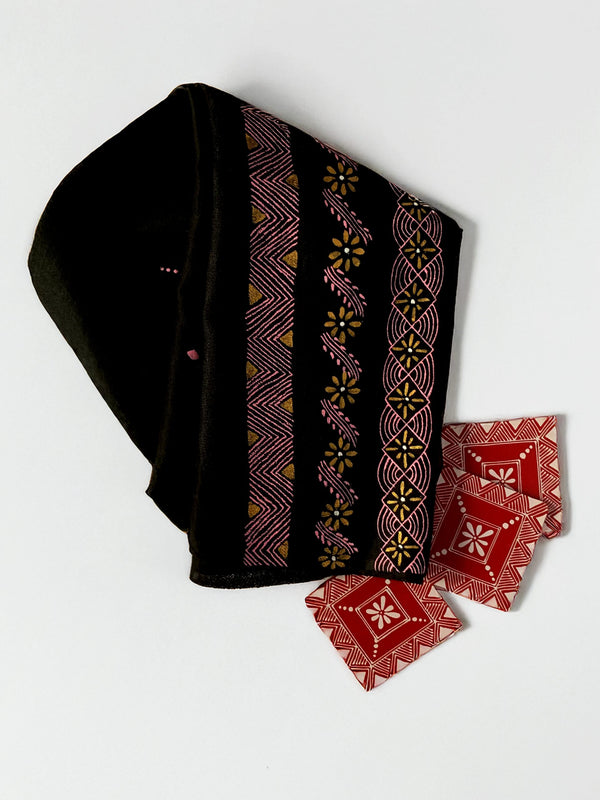 Aipan Art Dupatta - Black - Handcrafted Himalayan Product by Baaduli