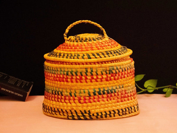 Moonj Grass Lid Basket - Handcrafted Himalayan Product by Baaduli