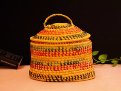 Moonj Grass Lid Basket - Handcrafted Himalayan Product by Baaduli