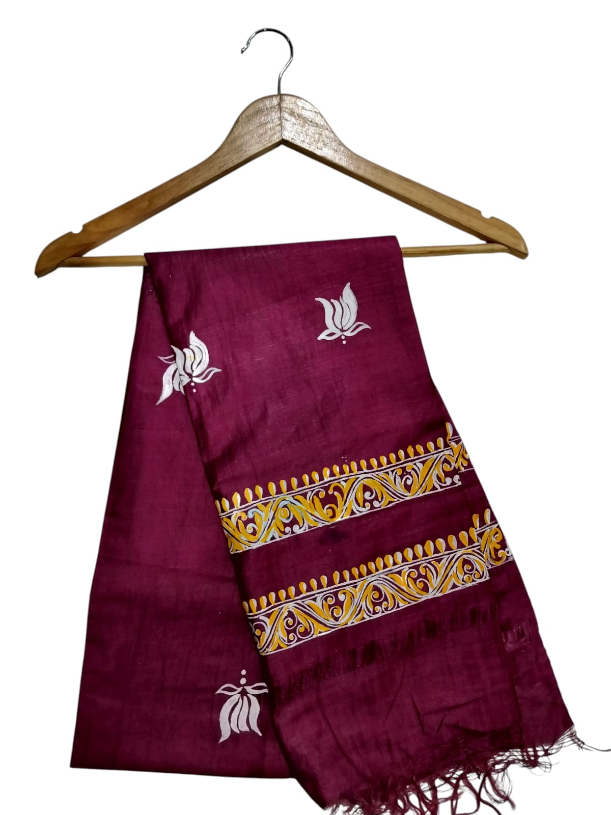 Aipan Art Dupatta - Red - Handcrafted Himalayan Product by Baaduli