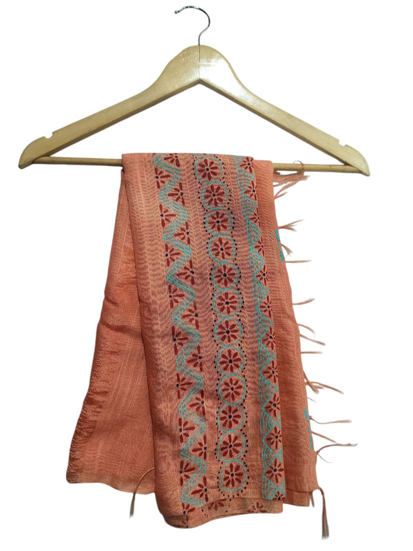 Aipan Art Dupatta - Peach - Handcrafted Himalayan Product by Baaduli