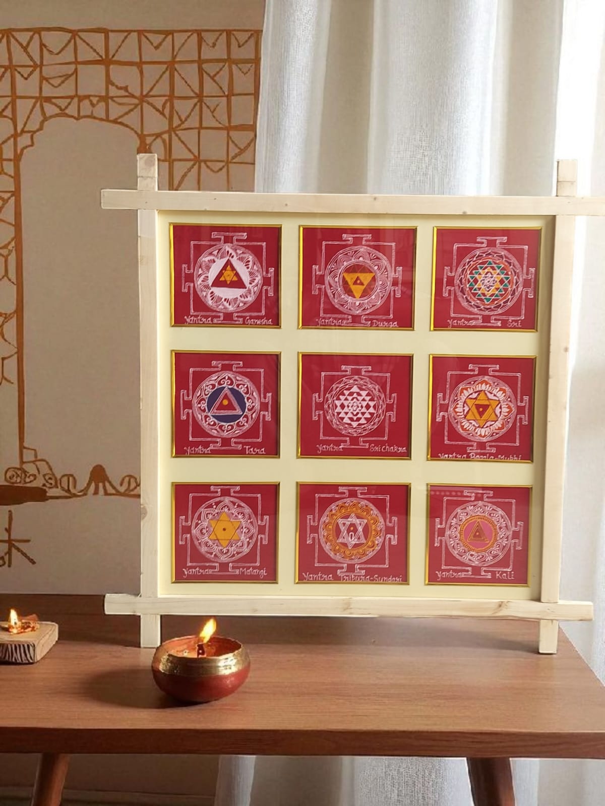 Aipan Navgraha Yantra Frame - Handcrafted Himalayan Product by Baaduli