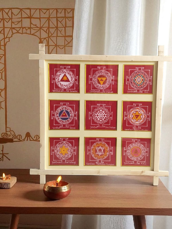 Aipan Navgraha Yantra Frame - Handcrafted Himalayan Product by Baaduli